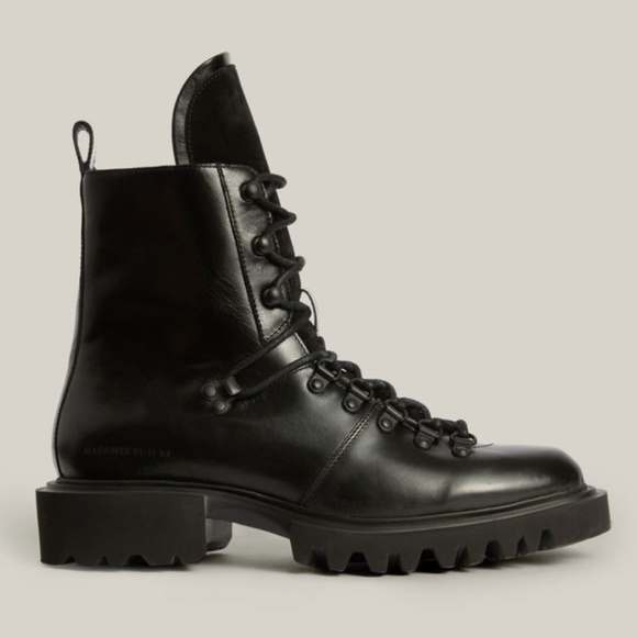 All Saints Shoes - NEW AllSaints Faye Leather Moto Combat Lug Sole Boot, Black, Sz US 7.5, EU 38